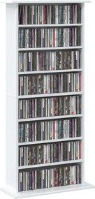 HOMCOM Wąska szafka multimedialna, 8 poziomów, 6 regulowanych półek, 8 przegródek, na 360 płyt CD, biały | Aosom PL