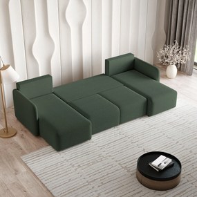 Masseno Narożnik NUBERO z funkcją spania i pojemnikiem na pościel Narozniki U, Rozkładana sofa - Zielony, QUELLE 37