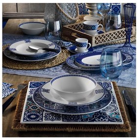Komplet obiadowy 24-częściowy, niebieski/porcelana