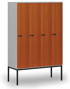 Drewniana szafa ubraniowa S4 z podstawą, 4-drzwiowa, 1871 x 1200 x 500 mm, demontaż, zamek mechaniczny z kodem, szary/czereśnia