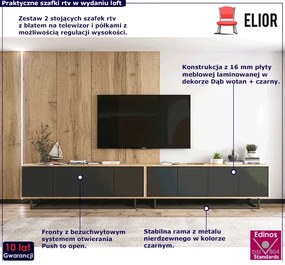 Zestaw zamykanych szafek rtv dąb wotan + czarny - Avila 14X