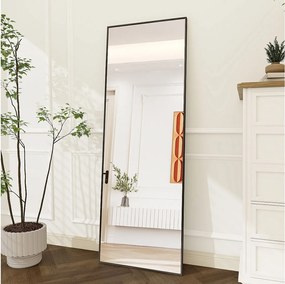 Prostokątne lustro stojące 174×63 cm z czarną ramą – Minimalistyczny i nowoczesny design
