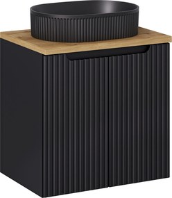 Szafka 2-drzwiowa Nova 60 cm z czarną umywalką Beyond, czarny mat/dąb coast evoke