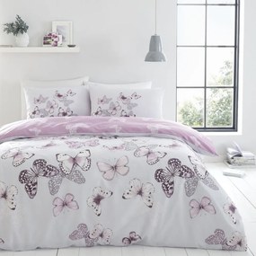 Różowo-jasnoszara pościel dwuosobowa 230x220 cm Scatter Butterfly – Catherine Lansfield
