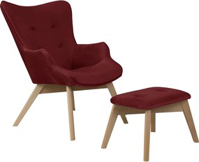 Czerwony aksamitny fotel z podnóżkiem Niko – Ropez