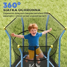 HOMCOM Trampolina dla dzieci, Ø163,5 cm, z siatką bezpieczeństwa, obicie, stal, do 50 kg, Czarny &amp; Niebieski