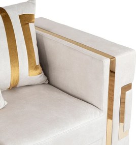 Sofa PALLAZO 3S Trzyosobowa Kremowo/Złota Welurowa Glamour