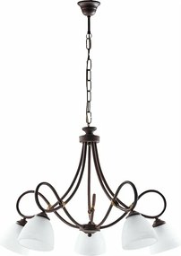 Dallas – żyrandol z czarnego lakierowanego żelaza, dekor imitujący rdzę, stare złoto, klosze z białego szkła alabastrowego Ø13 cm, 5 świateł