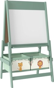AIYAPLAY Dziecięca tablica 3-w-1 z tablicą kredową, białą tablicą, papierową rolką, 2 koszami, dla dzieci 3-8 lat, zielona | Aosom PL