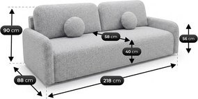 Sofa DUO Rozkładana Dwuosobowa Szara Szenil Japandi