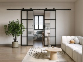 Drzwi przesuwne naścienne podwójne - aluminium i matowe szkło hartowane - 2 x wys. 205 x szer. 73 cm - WILDEN II