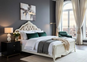 Łóżko glamour pikowany zagłówek z kryształkami, rozmiar materaca 160x200 cm. Łóżko francuskie z tapicerowanym zagłówkiem. Meble w stylu francuskim La Perle.