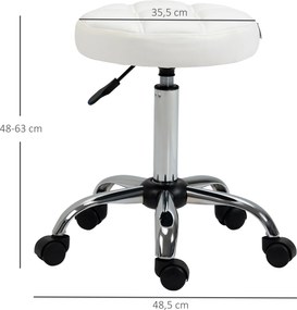 HOMCOM Stołek obrotowy, Stołek salonowy, regulowany, sztuczna skóra, pikowany wzór, Ø35,5 x 48-63 cm, Biały/Srebrny