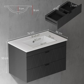 HOMCOM Szafka pod umywalkę Wisząca szafka z ceramiczną umywalką, Szuflady Soft-Close, Czarna