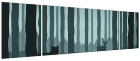 Obraz - Jeleń z wilkiem w skałach (170x50 cm)