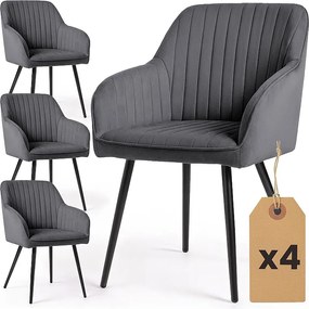 4x Welurowe krzesło tapicerowane z przeszyciami Ciemny Grafit FLORENCE Czarne nogi