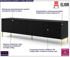 Szafka rtv z frontem 3D czarny mat + złote nóżki - Resa 7X