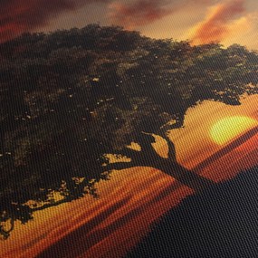 Obraz drzewa o zachodzie słońca (z zegarem) (90x30 cm)