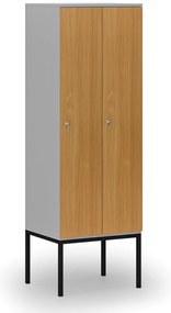 Drewniana szafa ubraniowa z podstawą, 2-drzwiowa, 1871 x 600 x 500 mm, demontaż, zamek cylindryczny, szary/buk