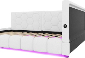 Łóżko banquette 140x200cm z weluru - z LED i portem USB - Białe