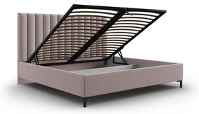 Jasnoróżowe tapicerowane łóżko dwuosobowe ze schowkiem i stelażem 160x200 cm Casey – Mazzini Beds