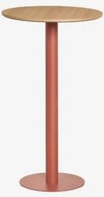 Wysoki, Okrągły Stolik Barowy Ø60 Cm Z Mdf Xiren Naturalny Brąz Drewna – Terakota - Sklum
