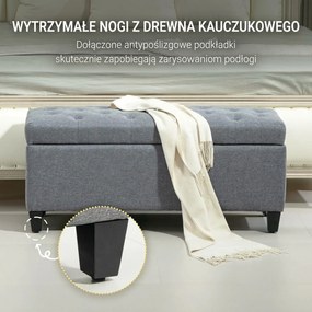HOMCOM ławka tapicerowana z pojemnikiem na buty do przedpokoju tkanina poliestrowa drewno jasnoszary 100x40x44 cm | Aosom PL