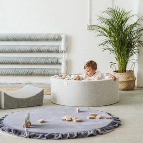 Okrągły suchy basen z piłeczkami 7cm dla dziecka, 90x30cm/200 piłek, bawełniany, jasnoszary, piłki: żółte, czerwone, czarne - meowbaby®