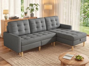 Sofa narożna w kształcie L 3-osobowa - z pojemnikiem do przechowywania - odwracalny szezlong - włóknina - szary