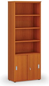 Szafa biurowa kombinowana PRIMA WOOD, drzwi przesuwne na 2 poziomach, 800 x 420 x 2128 mm, wiśnia