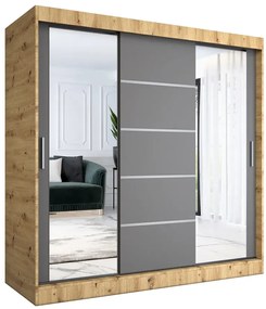 Lustrzana szafa przesuwna 200 cm dąb artisan + antracyt - Ebia 6X