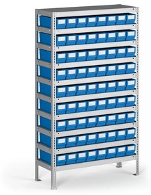 Regał z pojemnikami plastikowymi Shelfpoj., 1600x800x400 mm, 72x poj. B