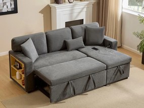 Kanapa 215x133x85cm - z portem USB - z miejscem do przechowywania - z funkcją łóżka - szara