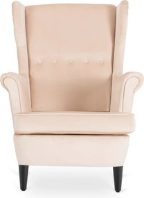 Fotel Wypoczynkowy Uszak EVAN 2 z Podnóżkiem Beżowy Welurowy Nowoczesny