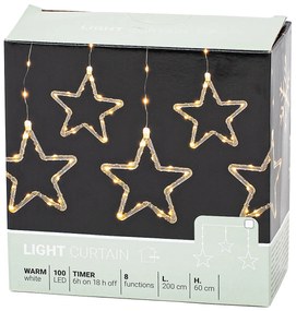 Kurtyna świetlna zewnętrzna Stars, 200 x 60 cm, LED, ciepła biała, timer, 8 funkcji, na baterie, 200 cm