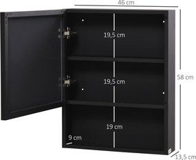 Szafka łazienkowa kleankin, 2 półki wewnętrzne, otwarta półka, obudowa ze stali, czarna, 46 x 13,5 x 58 cm