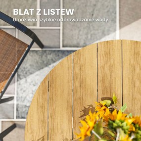 Outsunny Stół Ogrodowy Ø118cm, Wodoodporny Stół Balkonowy z Aluminium, Krzyżujące się nogi z projektem Lamel Teak