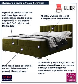 Oliwkowe łóżko kontynentalne z zagłówkiem 5 rozmiarów E0-W20