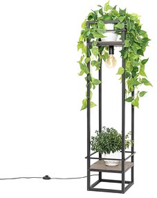 Industrialna lampa stojąca czarna z drewnem - Cage RackPrzemysłowy Oswietlenie wewnetrzne