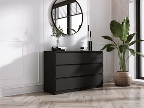 Komoda z 6 szufladami: czarna matowa, 138 x 39 x 79 cm