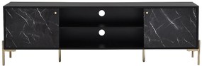 Szafka RTV z 2 zamykanymi schowkami i 2 wnękami z MDF i metalu - Efekt czarnego marmuru i Złoty - CIEMILA marki Pascal Morabito