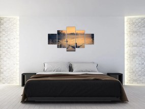 Obraz łabędzi na wodzie we mgle (125x70 cm)