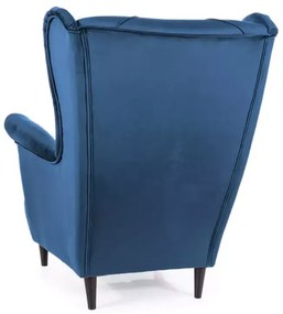 Niebieski fotel uszak do TV LADY VELVET
