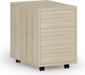 Kontenerek biurowy mobilny PRIMO WOOD, PUSH-lock, 3 szuflady, dąb naturalny