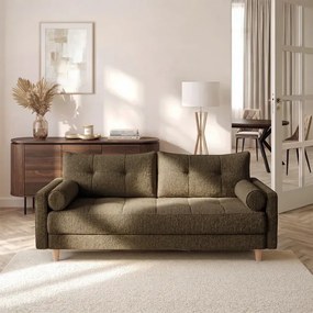 Sofa z Funkcją Spania LONAR Brązowa Boucle Japandi
