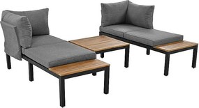 Wielofunkcyjny zestaw mebli ogrodowych ze stali ocynkowanej i dekorowany drewnem akacjowym - 4 miejsca - narożna sofa i 1 stolik kawowy - Szary