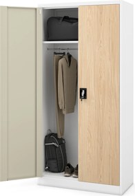 Szafa metalowa wielofunkcyjna biała / dąb sonoma: Eco Design DAWID, 900 x 1850 x 450 mm