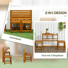 Ławka ogrodowa Outsunny, ławka parkowa 2 w 1, zestaw mebli ogrodowych dla 2 osób z drewna tekowego