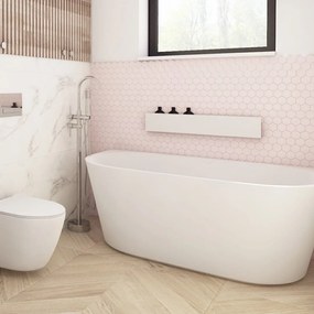 Wanna wolnostojąca przyścienna biała akrylowa WALL 140 x 70 cm z przelewem chromowanym