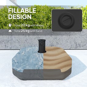 Wypełniany Stojak do Parasoli Outsunny do 25 kg, Kwadratowy Uchwyt, Stojak na Parasol Ø38/48 mm